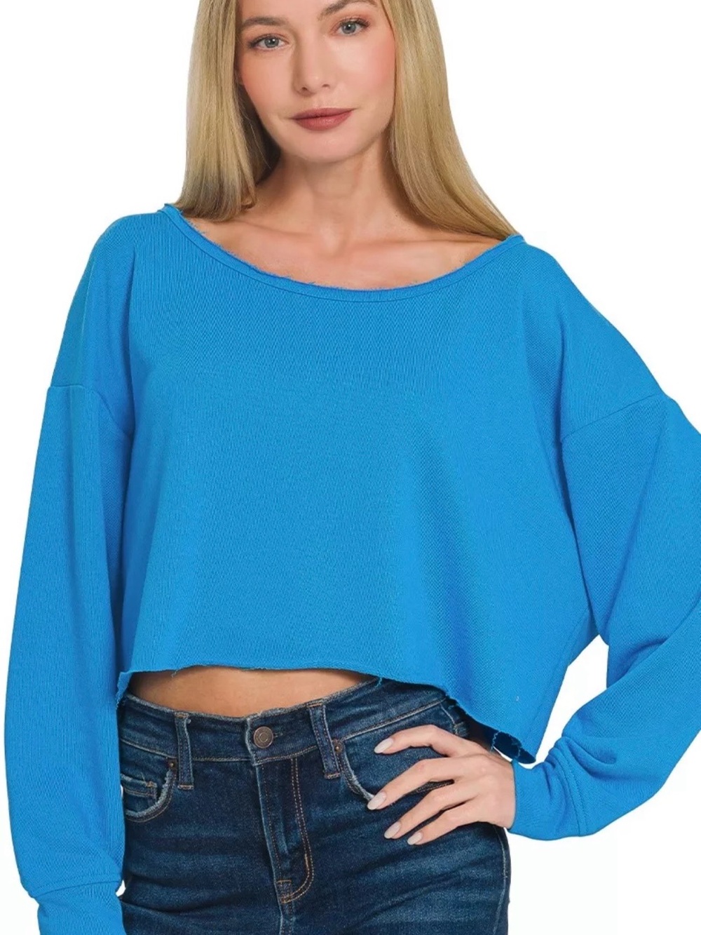 Zenana French Terry Boatneck Crop Top
